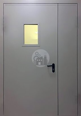 двустворчатая стальная дверь для котельной со стеклом, окрас нитроэмаль - внутренняя часть двери ДВ-903